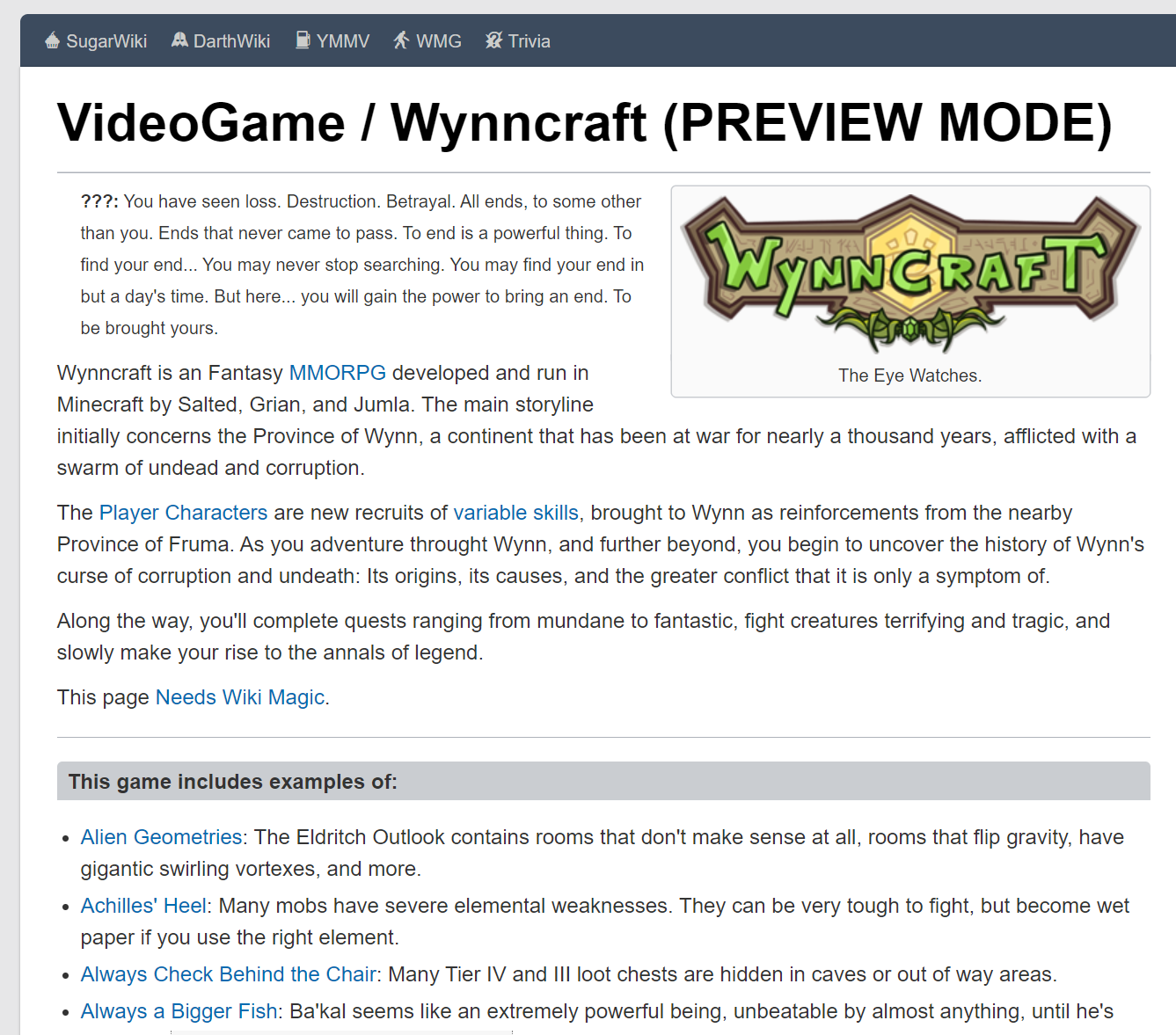 Wynncraft Tv Tropes Page | Page 2 | Wynncraft Forums